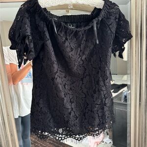 Lulus black lace off the shoulder shirt